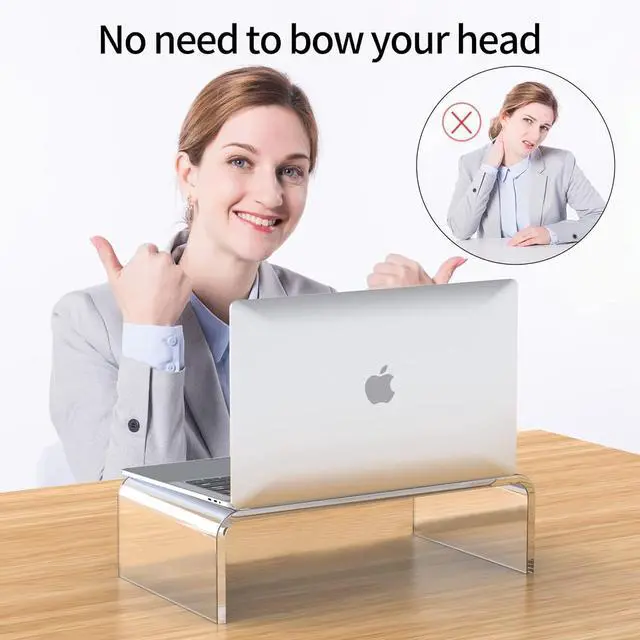 Alt view image 3 of 7 - Acrylic Monitor Stand Riser Clear Laptop Stand for Desk Acrylic Monitor Riser for Desk Accessories Aesthetic Laptop Riser Clear Computer Stand White Office Supplies for Women Essentials