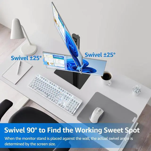 Alt view image 5 of 7 - MOUNTUP Vertical Dual Monitor Stand, Stack Two Screens up to 32 inches,33 Lbs, Free-Standing Monitor Desk Mount, Monitor Riser with Swivel, Tilt, Height Adjustable, VESA Stand 100 x 100mm, 75 x 75mm