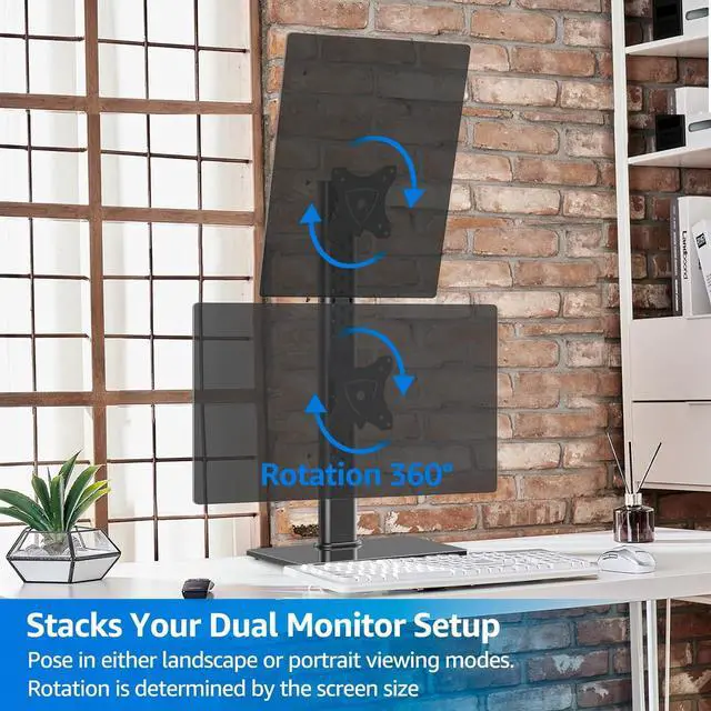Alt view image 6 of 7 - MOUNTUP Vertical Dual Monitor Stand, Stack Two Screens up to 32 inches,33 Lbs, Free-Standing Monitor Desk Mount, Monitor Riser with Swivel, Tilt, Height Adjustable, VESA Stand 100 x 100mm, 75 x 75mm