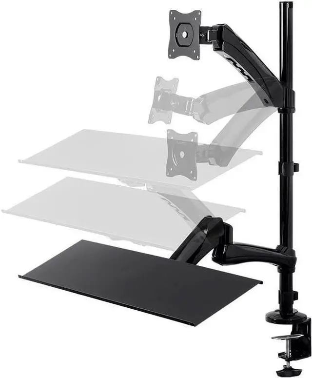 Main image of Monoprice Articulating Gas Spring Sit Stand Monitor and Keyboard Workstation Mount - for Displays 13in to 26in, VESA 75x75 to 100x100, Easy to Use, Compatible with Most Desks, Black