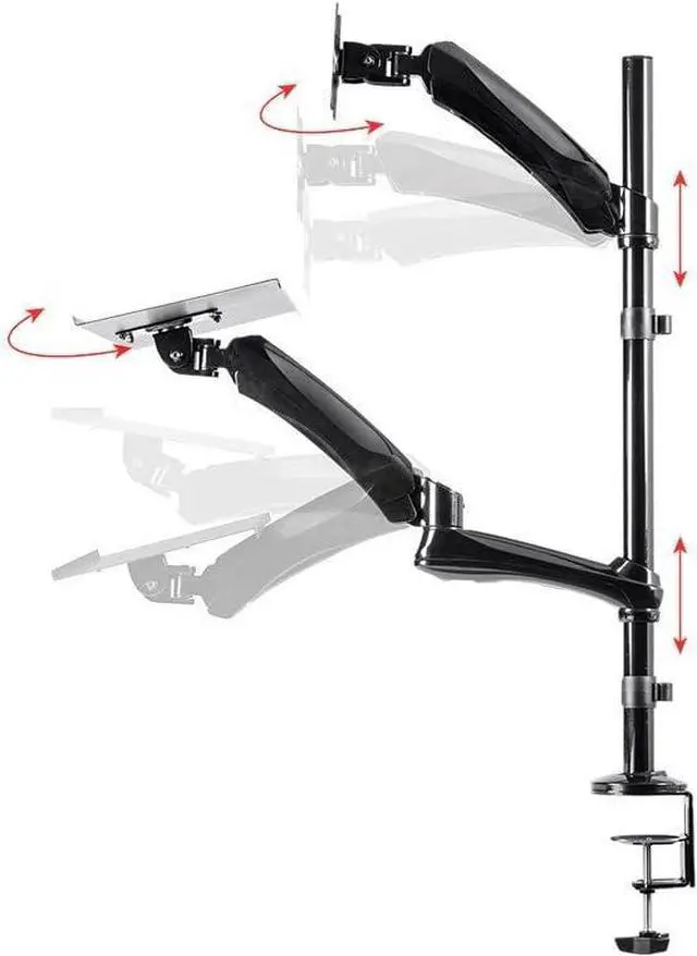 Alt view image 2 of 6 - Monoprice Articulating Gas Spring Sit Stand Monitor and Keyboard Workstation Mount - for Displays 13in to 26in, VESA 75x75 to 100x100, Easy to Use, Compatible with Most Desks, Black
