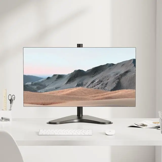 Alt view image 2 of 7 - Mount-It! Single Monitor Stand, Freestanding Desk Mount for 21.5-32 Inch Screens, VESA Compatible Desk Stand with Height Adjustable, Tilt, Swivel, and Rotation Features, Sturdy Base Supports 17.6 lbs