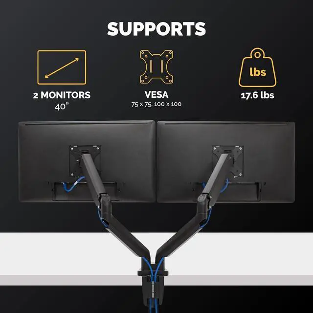 Alt view image 2 of 7 - Fellowes Platinum Series Dual Monitor Arm for 40-Inch Monitors, Full Motion, 360° Rotation, VESA Mount with Grommet or Clamp, USB Ports, Ergonomic, Black, 8042501