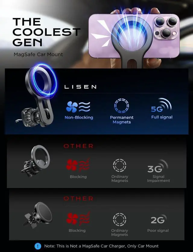 Alt view image 2 of 7 - for MagSafe Car Mount Magnetic Car Phone Mount Air Vent Phone Holder Car [Super Strong Magnets] Hands Free Cell Phone Holder 17X Strong Clip Car Accessories fit iPhone 16 15 14 13 Pro Plus Max