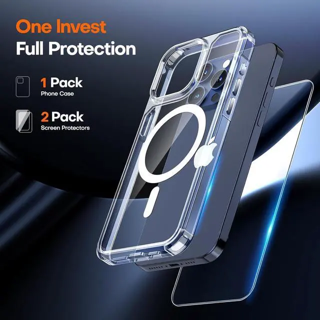 Alt view image 3 of 7 - TAURI for iPhone 15 Pro Max Case, Compatible with MagSafe, [3 in 1] 1X Clear Case [Not-Yellowing] with 2X Screen Protectors, Military-Grade Protection, Magnetic Case for iPhone 15 Pro Max, Clear