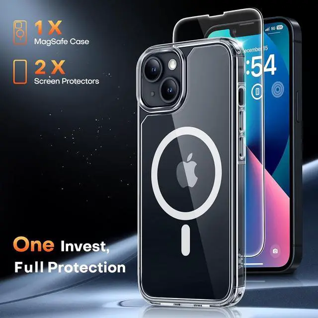 Alt view image 3 of 7 - TAURI 3 in 1 Magnetic for iPhone 13 Case, [Compatible with MagSafe] [with 2X Screen Protectors] Not-Yellowing, Military-Grade Protection Slim Phone Case for 13 Cover, Clear, 6.1"