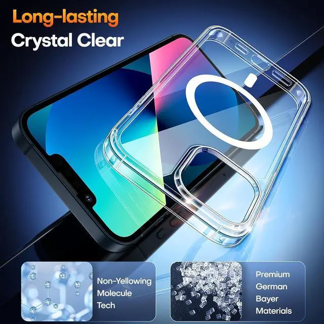 Alt view image 5 of 7 - TAURI 3 in 1 Magnetic for iPhone 13 Case, [Compatible with MagSafe] [with 2X Screen Protectors] Not-Yellowing, Military-Grade Protection Slim Phone Case for 13 Cover, Clear, 6.1"