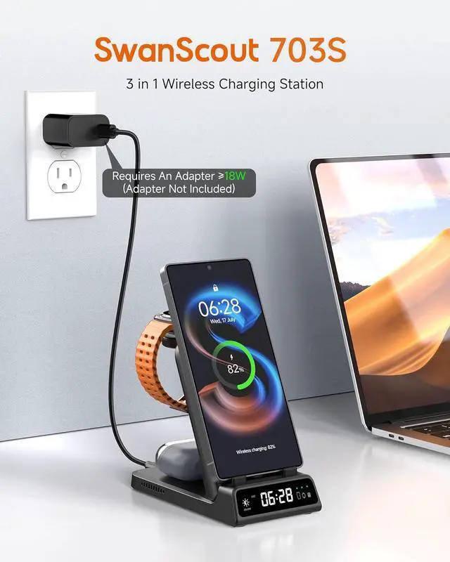 Alt view image 2 of 7 - Charging Station for  703S Wireless Charger for Galaxy S25 Ultra/S25+/S25/S25 Edge/S24 Ultra/S24+/S24/S23 Galaxy Watch 8/8 Classic/Ultra/7/6/5 Galaxy Buds 3 Pro/3 (No Adapter)