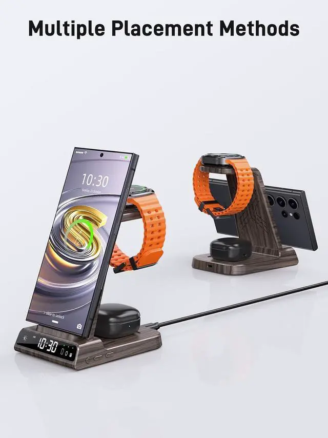 Alt view image 5 of 7 - Wireless Charger for  Charging Station 3 in 1 Android Phone Charger for  Galaxy S25 Ultra/S24 Ultra/S23/Z Fold7/Flip7 Galaxy Watch 8/8 Classic/Ultra/7/6/5 Galaxy Buds 3 Pro/3