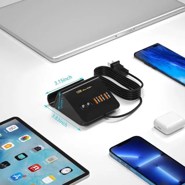 Alt view image 4 of 7 - USB C Charging Station 35W, VHBW 6-Port (3 USB-C and 3 USB-A) Desktop Fast Charging Station for iPhone 14/13/12,Samsung Galaxy S23/S22/S21,etc