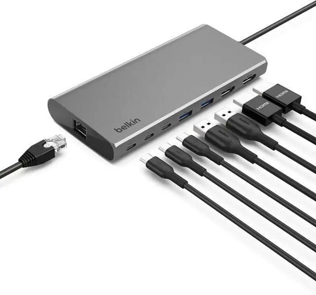 Main image of Connect Universal USB-C 8-in-1 Dual Display Core Hub w/Silicon Motion Technology - Compatible with Mac Windows and Chromebook - 100W PD w/ 10Gbps Transfer Speeds & 1GbE Ethernet - Silver