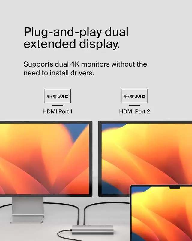 Alt view image 5 of 7 - Connect Universal USB-C 8-in-1 Dual Display Core Hub w/Silicon Motion Technology - Compatible with Mac Windows and Chromebook - 100W PD w/ 10Gbps Transfer Speeds & 1GbE Ethernet - Silver