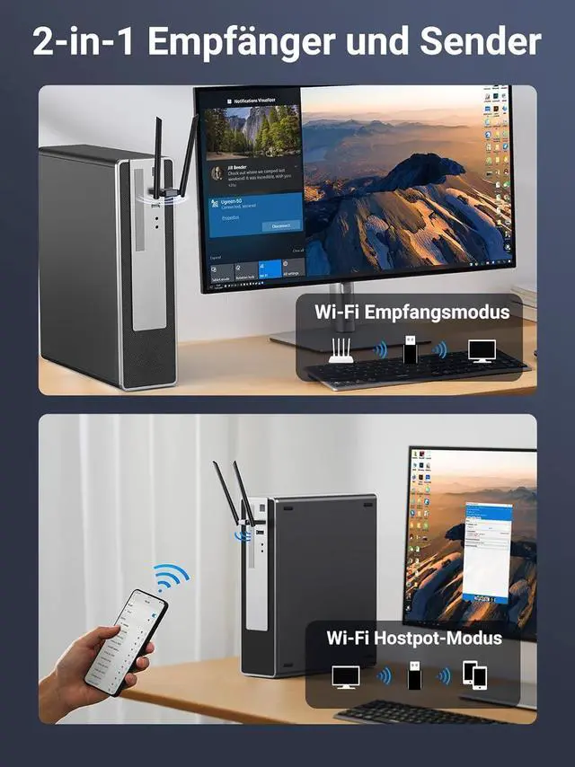 Alt view image 4 of 7 - UGREEN USB WiFi Adapter, AC1300 5dBi High Gain Dual Antennas, 5G/2.4G Dual Band, 164ft Wide Range, USB 3.0 WiFi Adapter for Desktop PC Laptop, Support Windows 11/10/8.1/8/7