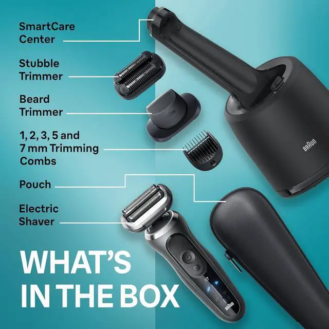 Alt view image 2 of 7 - Braun Electric Shaver for Men, Series 7 7185cc, Waterproof, Wet & Dry Shave, Shaving Kit with SmartCare Center and Beard Trimmer, 3 Shave Modes, 60 Minute Battery Runtime, 10 Piece Set