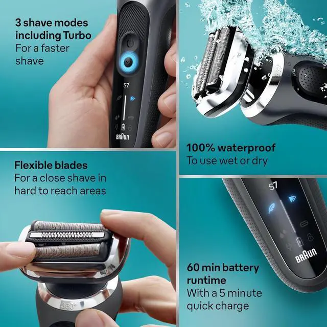 Alt view image 3 of 7 - Braun Electric Shaver for Men, Series 7 7185cc, Waterproof, Wet & Dry Shave, Shaving Kit with SmartCare Center and Beard Trimmer, 3 Shave Modes, 60 Minute Battery Runtime, 10 Piece Set