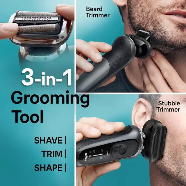 Alt view image 4 of 7 - Braun Electric Shaver for Men, Series 7 7185cc, Waterproof, Wet & Dry Shave, Shaving Kit with SmartCare Center and Beard Trimmer, 3 Shave Modes, 60 Minute Battery Runtime, 10 Piece Set