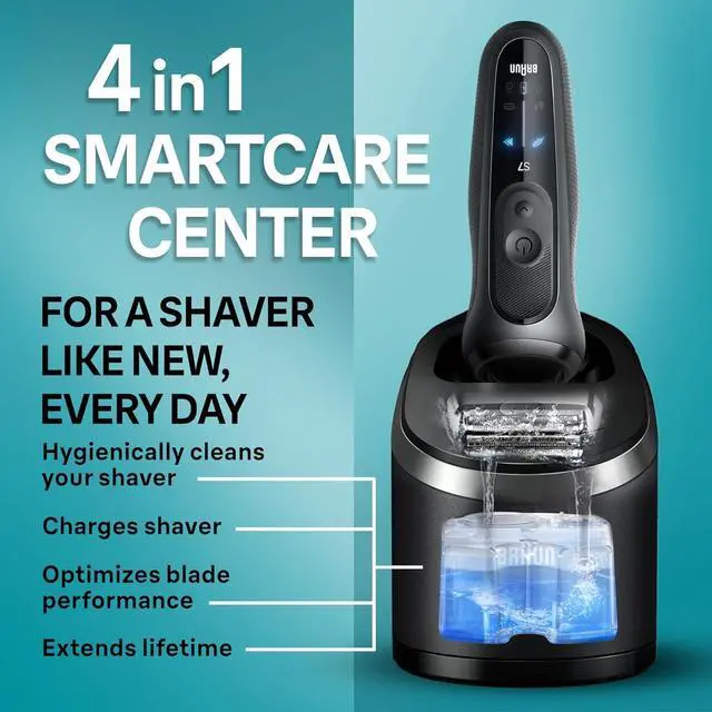 Alt view image 6 of 7 - Braun Electric Shaver for Men, Series 7 7185cc, Waterproof, Wet & Dry Shave, Shaving Kit with SmartCare Center and Beard Trimmer, 3 Shave Modes, 60 Minute Battery Runtime, 10 Piece Set