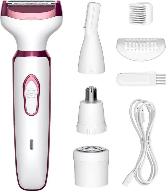 Main image of Electric Razors for Women, 4 in 1 Electric Women Shaver, Hair Removal Epilators for Leg Face Arm Bikini Armpit Pubic Hair, Cordless Rechargeable Portable Women's Bikini Trimmers, White