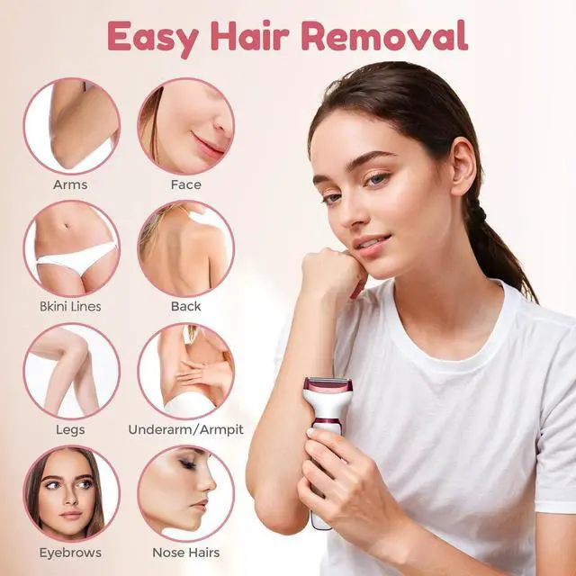 Alt view image 2 of 7 - Electric Razors for Women, 4 in 1 Electric Women Shaver, Hair Removal Epilators for Leg Face Arm Bikini Armpit Pubic Hair, Cordless Rechargeable Portable Women's Bikini Trimmers, White