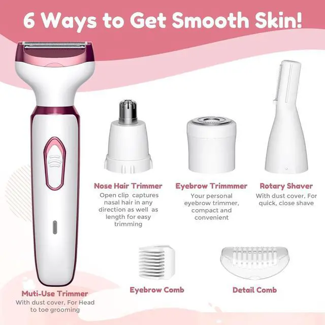 Alt view image 4 of 7 - Electric Razors for Women, 4 in 1 Electric Women Shaver, Hair Removal Epilators for Leg Face Arm Bikini Armpit Pubic Hair, Cordless Rechargeable Portable Women's Bikini Trimmers, White