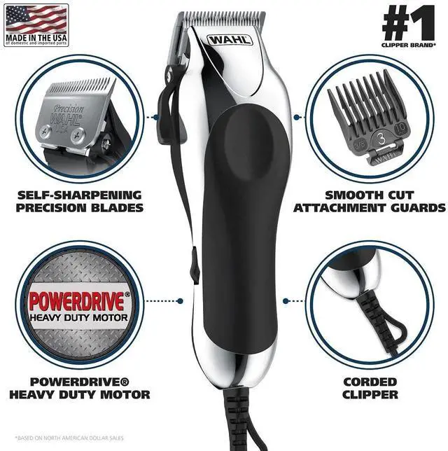Alt view image 2 of 7 - Wahl USA Chrome Pro Corded Clipper Complete Haircutting Kit for Men  Powerful Total Hair Clipping, Beard Trimming, & Grooming - Model 3024635