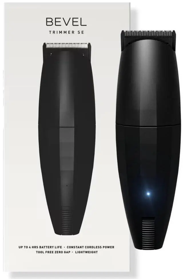 Main image of Bevel Beard Travel Trimmer SE for Men - Lightweight Cordless Mustache Trimmer, 4 Hour Rechargeable Battery Life, Tool Free Adjustable Zero Gapped Blade, Barber Supplies, Black (Packaging May Vary)
