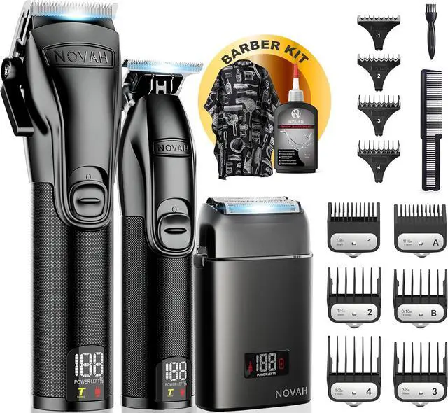 Main image of Novah Professional Barber Clippers and Trimmer Set - Foil Shaver Professional Hair Clippers for Men, Mens Cordless Hair Clipper for Barbers Haircut Kit, Fade