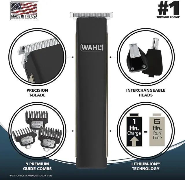 Alt view image 3 of 7 - Wahl USA Rechargeable Lithium Ion 2.0 Beard Trimmer for Men - Facial Hair Trimmer with Precision T Blade for Grooming, Detailing Head, Light Touch Ups, Ear Nose & Eyebrow Model 9886-300