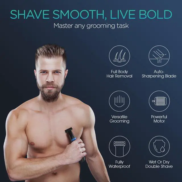 Alt view image 2 of 7 - VOYOR Beard Trimmer for Men Electric Razor, Nose Face Body Hair Trimmer with Adjustable Length Combs All in 1 Rechargeable Mens Grooming Kit Cordless Electric Shaver Wet/Dry TX510 (Blue)