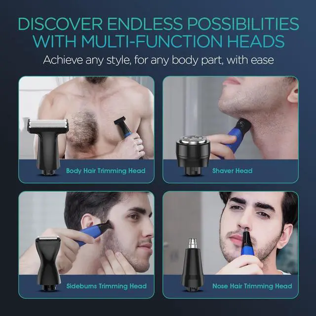 Alt view image 5 of 7 - VOYOR Beard Trimmer for Men Electric Razor, Nose Face Body Hair Trimmer with Adjustable Length Combs All in 1 Rechargeable Mens Grooming Kit Cordless Electric Shaver Wet/Dry TX510 (Blue)