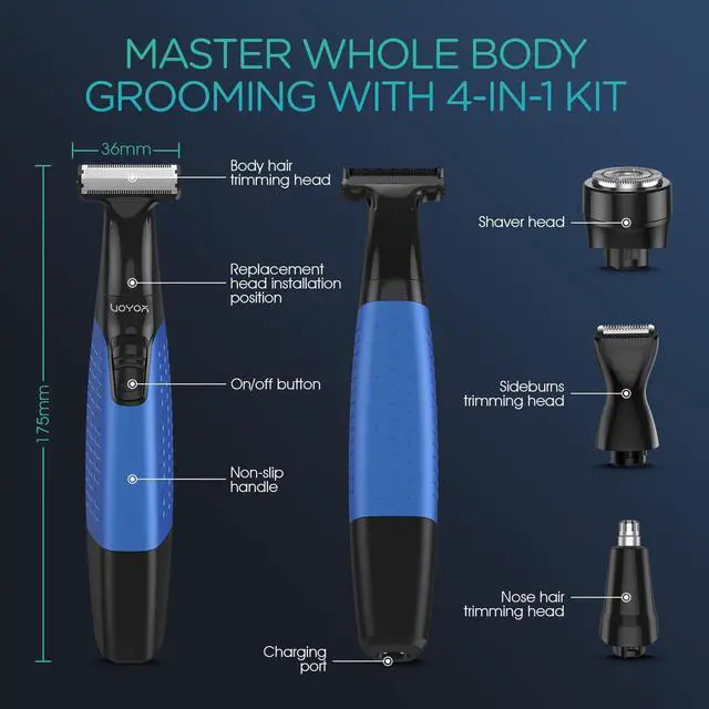 Alt view image 6 of 7 - VOYOR Beard Trimmer for Men Electric Razor, Nose Face Body Hair Trimmer with Adjustable Length Combs All in 1 Rechargeable Mens Grooming Kit Cordless Electric Shaver Wet/Dry TX510 (Blue)