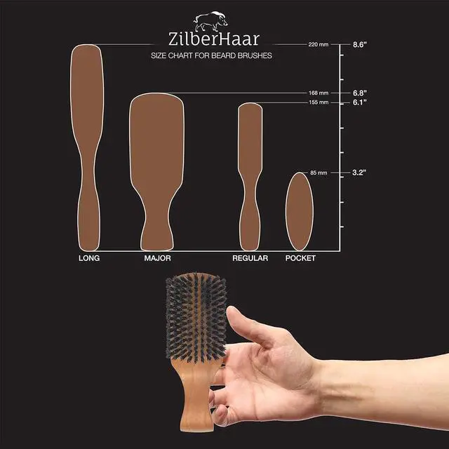 Alt view image 3 of 7 - ZilberHaar Major Hair & Beard Brush for Men - Boar Bristles and Pearwood - All Beard and Hair Types - Made in Germany
