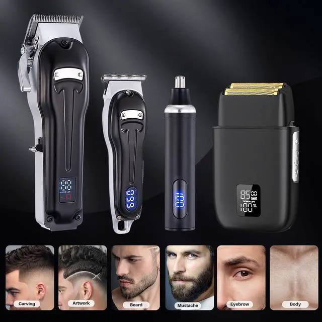 Alt view image 7 of 7 - Roziapro Professional Hair Clippers for Men Zero Gapped T-Blade Trimmer Cordless Nose Hair Trimmer Electric Foil Shaver Rechargeable Hair Grooming Set with LED Display (Black)