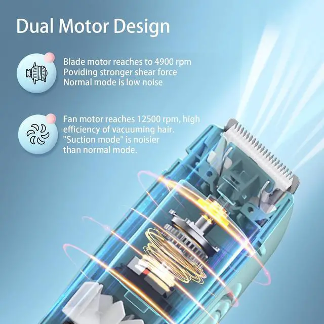 Alt view image 3 of 7 - Favrison Vacuum Hair Clippers for Kids & Men, Electric Haircut Kit with Dual Motor Power, Cordless Professional Hair Trimmer, IPX7 Waterproof & Rechargeable