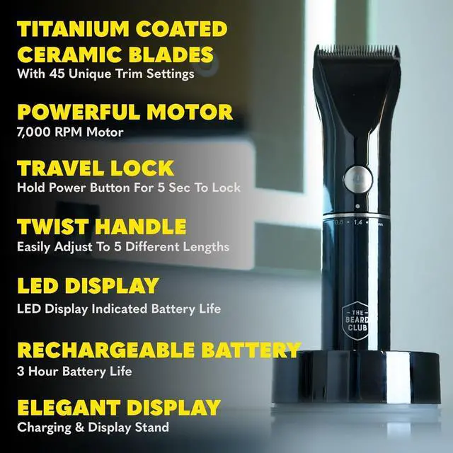 Alt view image 5 of 7 - The Beard Club Men's Grooming Kit with Professional Cordless Electric Rechargeable Hair & Mustache/Beard Trimmer, Straight Edge Razor, Shampoo, Balm, Brush & Comb Gift Set