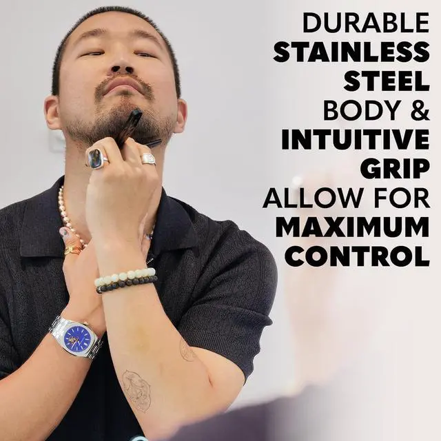 Alt view image 7 of 7 - The Beard Club Men's Grooming Kit with Professional Cordless Electric Rechargeable Hair & Mustache/Beard Trimmer, Straight Edge Razor, Shampoo, Balm, Brush & Comb Gift Set