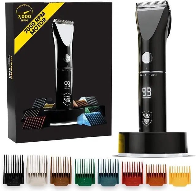 Main image of The Beard Club Beard Trimmer for Men - Electric Cordless Rechargeable Beard & Hair Trimmer - High Power 7000 RPM - 8 Color Guides 45 Unique Trim Lengths - Travel Lock