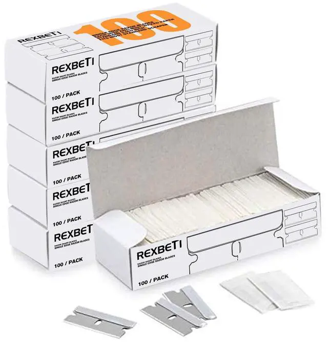 Main image of REXBETI 600PCS Single Edge Razor Blades, Industrial , Box Cutter Replacement Blades, Glass Scraper Blades