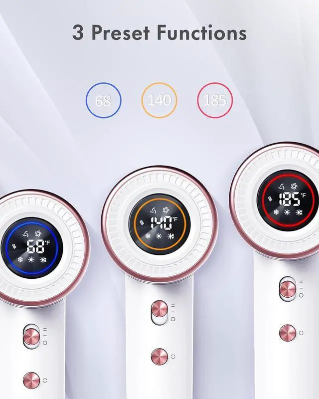 Alt view image 3 of 7 - Rudd Hair Dryer with Diffuser, High Speed Hair Dryer with Display, 110000 RPM Brushless Motor for Fast Drying, 200 Million Negative Inoic Low Noise, White