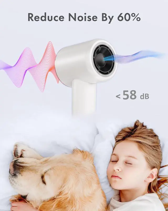 Alt view image 7 of 7 - Rudd Hair Dryer with Diffuser, High Speed Hair Dryer with Display, 110000 RPM Brushless Motor for Fast Drying, 200 Million Negative Inoic Low Noise, White