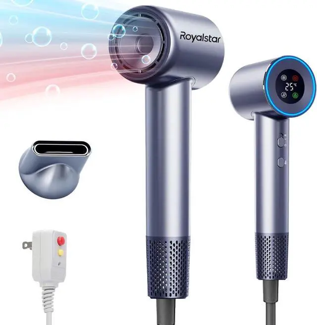 Main image of Hair Dryer, 180000 RPM Professional High Speed Blow Dryer Negative Ionic Care Hair Dryer for Fast Drying, Low Noise, HD Display Hairdryer for Curly Straightener, Thermo-Control Hairdryer with Nozzle