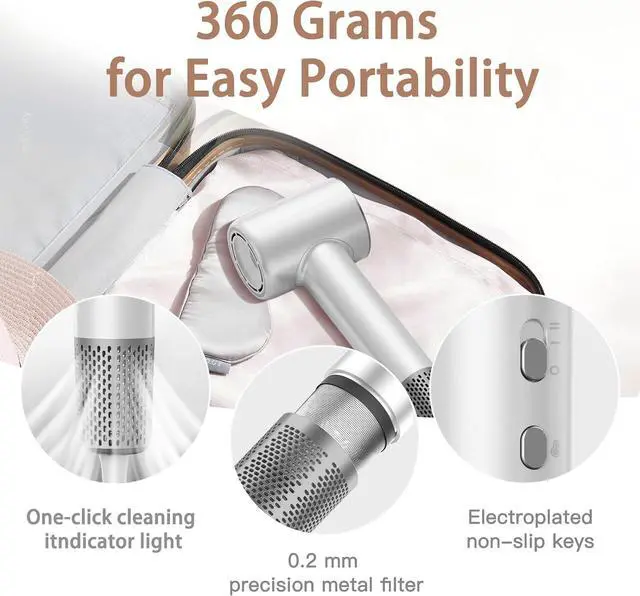 Alt view image 6 of 7 - Hair Dryer, 180000 RPM Professional High Speed Blow Dryer Negative Ionic Care Hair Dryer for Fast Drying, Low Noise, HD Display Hairdryer for Curly Straightener, Thermo-Control Hairdryer with Nozzle