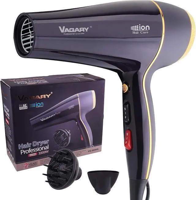Main image of VAGARY 6690A Salon Pro Hair Dryer for Women,2200w Powerful AC Motor Fast Drying, Ionic Blow Dryer for Thick Hair,2 Speeds and 2 Heat Settings 1 Cool Shot Button(1 Diffuser and 1Concentrator)