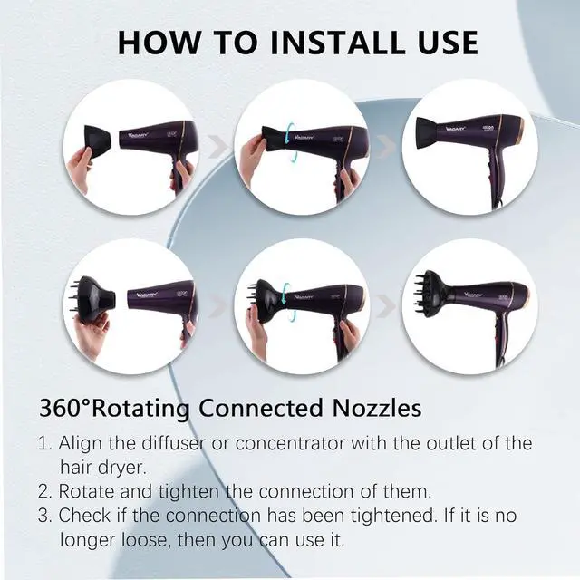 Alt view image 7 of 7 - VAGARY 6690A Salon Pro Hair Dryer for Women,2200w Powerful AC Motor Fast Drying, Ionic Blow Dryer for Thick Hair,2 Speeds and 2 Heat Settings 1 Cool Shot Button(1 Diffuser and 1Concentrator)