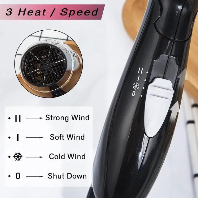 Alt view image 4 of 7 - Folding Hair Dryer, Compact Blow Dryer - Portable Professional Hair Dryer with 3 Heat Settings, Low Noise, Tourmaline Ceramic, Lightweight, for Men and Women