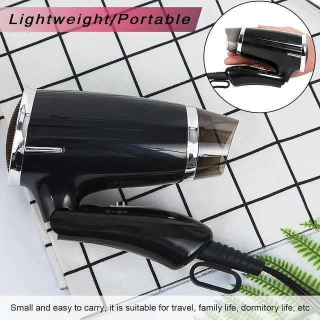 Alt view image 5 of 7 - Folding Hair Dryer, Compact Blow Dryer - Portable Professional Hair Dryer with 3 Heat Settings, Low Noise, Tourmaline Ceramic, Lightweight, for Men and Women