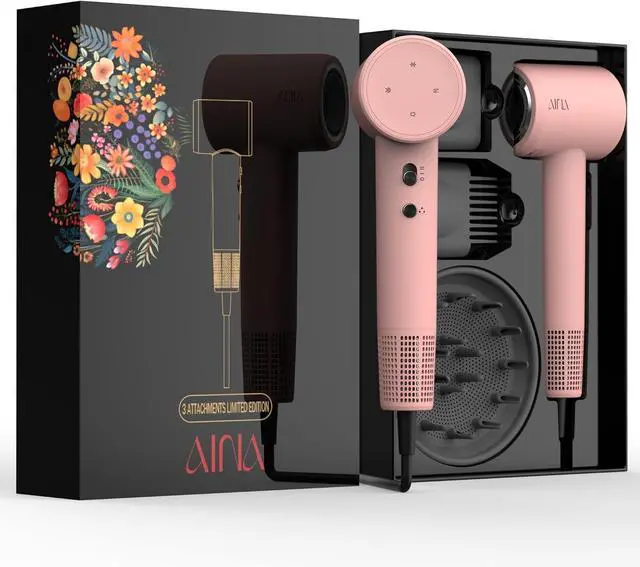 Main image of AINA Hair Dryer,Blow Dryer with Diffuser Brush Comb for Women - BLDC Hair Dryer - Brushless Motor, 110,000 RPM Lightweight,Ionic Travel, 3 Magnetic Attachments 110V/ALCI(Baby Pink)
