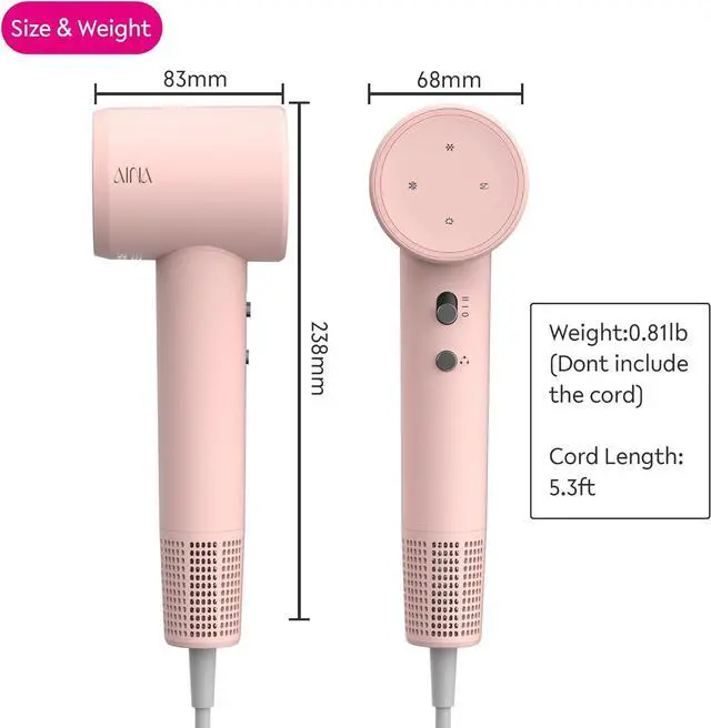 Alt view image 3 of 6 - AINA Hair Dryer,Blow Dryer with Diffuser Brush Comb for Women - BLDC Hair Dryer - Brushless Motor, 110,000 RPM Lightweight,Ionic Travel, 3 Magnetic Attachments 110V/ALCI(Baby Pink)