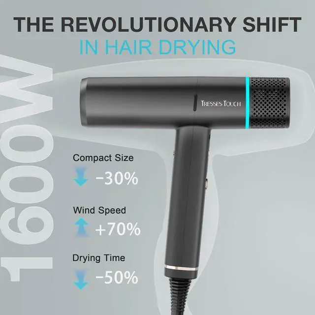 Alt view image 3 of 7 - Diffuser Hair Dryer, Professional High Speed Portable Ionic Hair Blow Dryer with Diffuser for Women & Men, 3 Temps/2 Speeds, 6.56 Ft Cord, Best for Straight & Wavy Hair, for Home Travel, Black