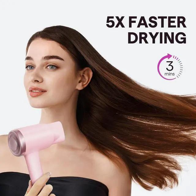 Alt view image 2 of 7 - Hair Dryer, Wavytalk Turblow Pro Fast Drying Blow Dryer with Diffuser, High Speed Hair Dryer with 110,000 RPM, Pro Negative Ions for Reduces Damage, Frizz Smoothing, 3 Speeds & 3 Temps, Pink